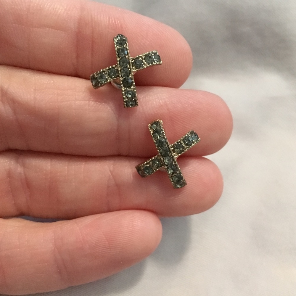 LC Lauren Conrad Gray X Crystal Stud Earrings